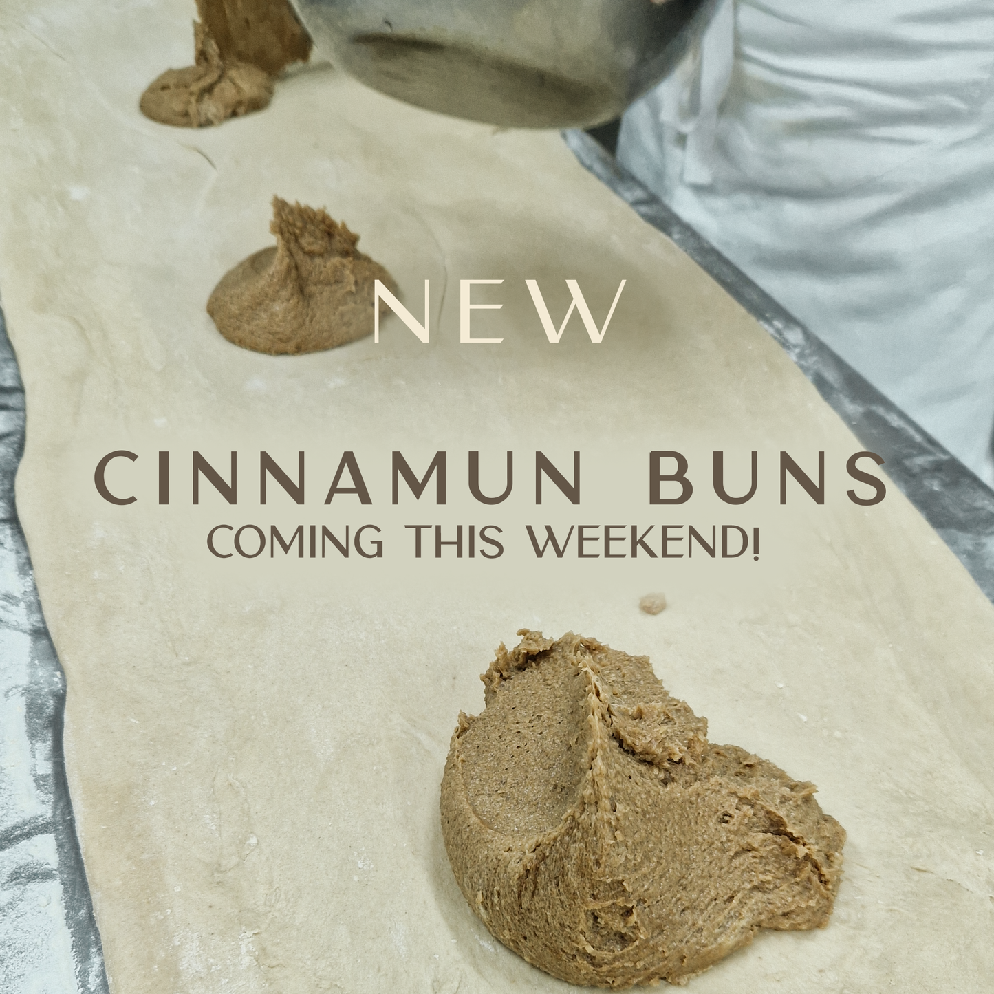 Announcement for Gérard Bakery's new cinnamon buns, featuring artisanal craftsmanship and premium ingredients.
